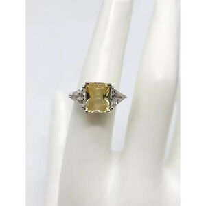 Charles Winston CWE Canary Yellow Clear Rhinestone Cocktail Sterling Ring Size 7